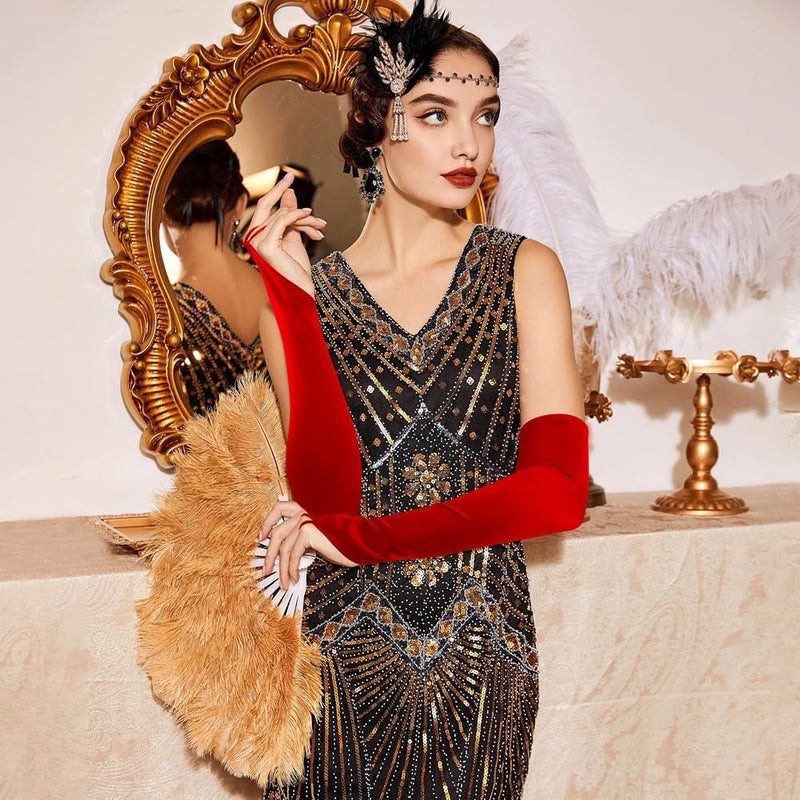 Yritioa Satin Opera Gloves Long Fingerless Elbow Length Costume Party Gloves - Image 4